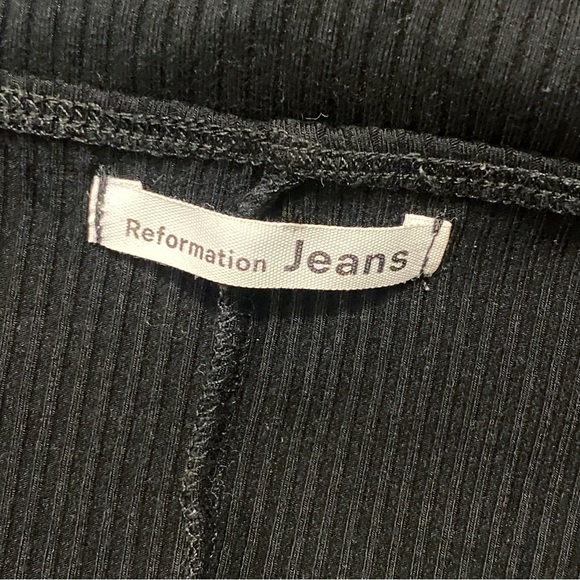 Reformation Wesley black ribbed square neck tie straps cropped jumpsuit - Picture 10 of 12